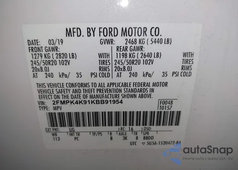 2019 Ford Edge Titanium from USA, damaged, VIN 2FMPK4K91KBB91954